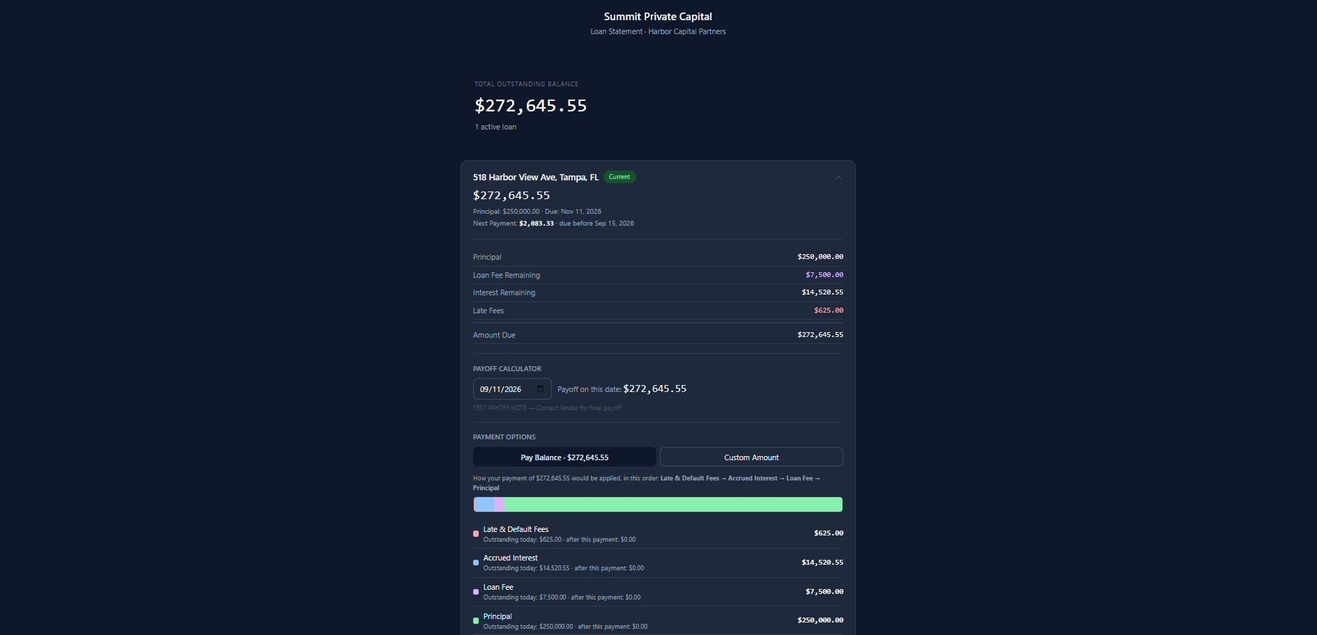 Borrower portal screen